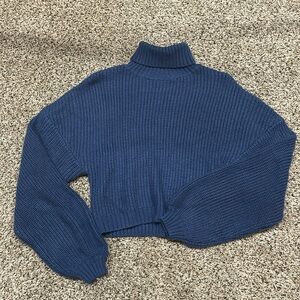 ZAFUL Women's Cropped Turtleneck Sweater Lantern Sleeve Ribbed Knit Pullover